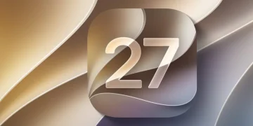 Icona con numero 27 stilizzato su sfondo astratto per iOS