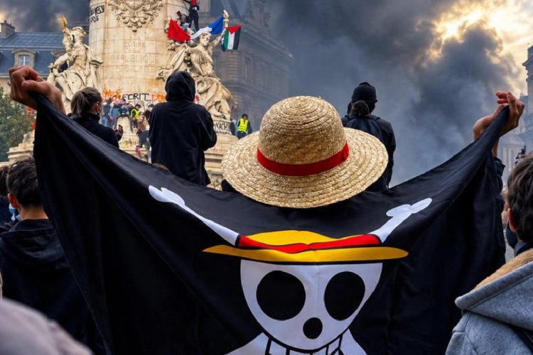 manifestante travestito da Luffy, protagonista dell'anime One Piece