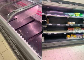 Scaffali vuoti in un supermercato