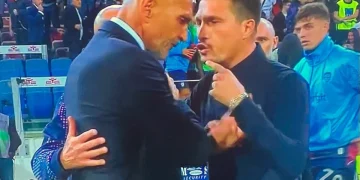 Fabio Pisacane e Luciano Spalletti dopo il diverbio in Cagliari-Juventus