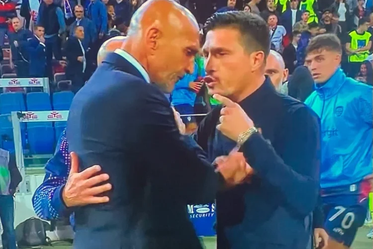Fabio Pisacane e Luciano Spalletti dopo il diverbio in Cagliari-Juventus