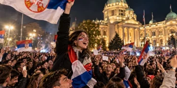 Studenti in Serbia festeggiano la vittoria alle elezioni