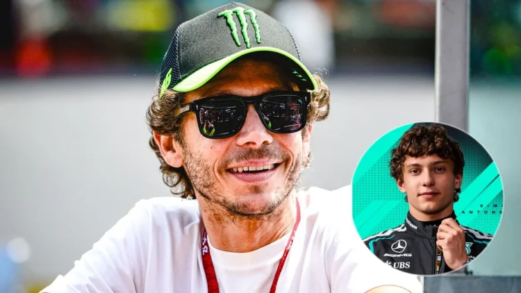 primo piano di Valentino Rossi e di Kimi Antonelli